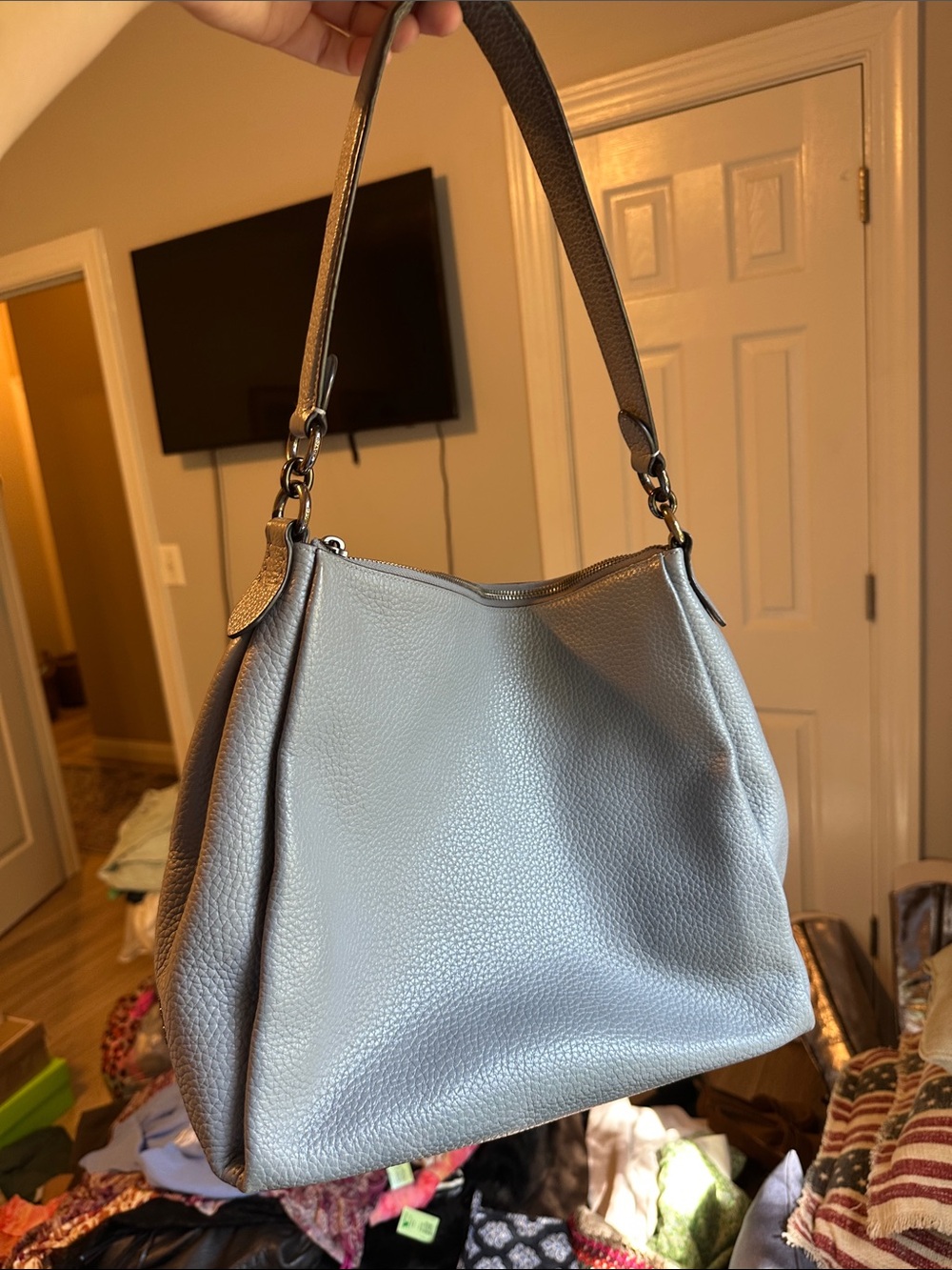 Coach Classic Pebbled Leather Shoulder Bag in Light Gray